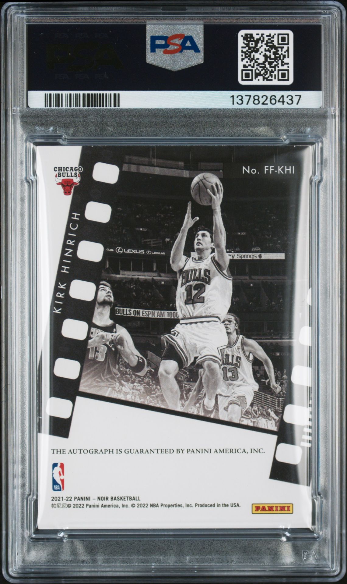 2021 Panini Noir Freeze Frame Signatures Kirk Hinrich #Khi (Frz.frame Sig-Holo Gold) N0: Authentic back