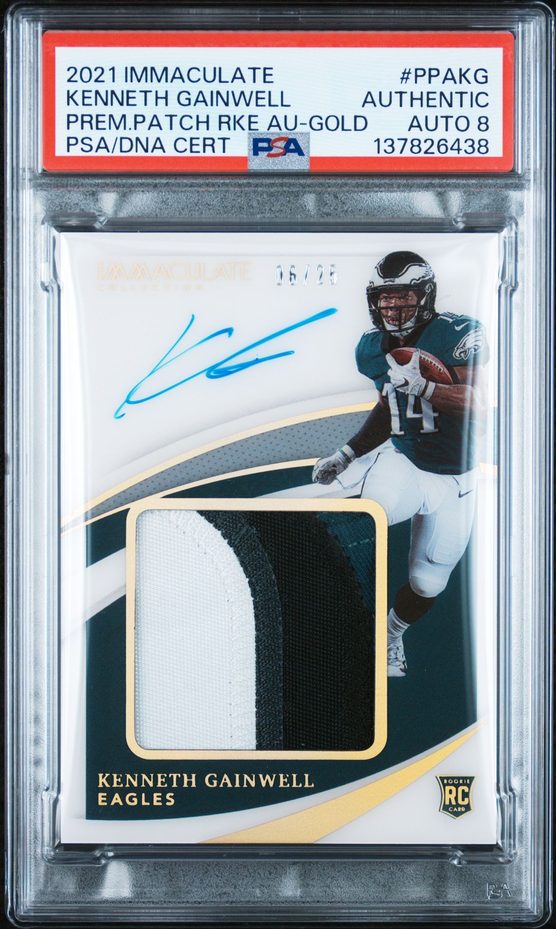 2021 Panini Immaculate Collection Premium Patch Rookie Autographs Kenneth Gainwell #Ppakg (Prem.patch Rke Au-Gold) N0: Authentic front