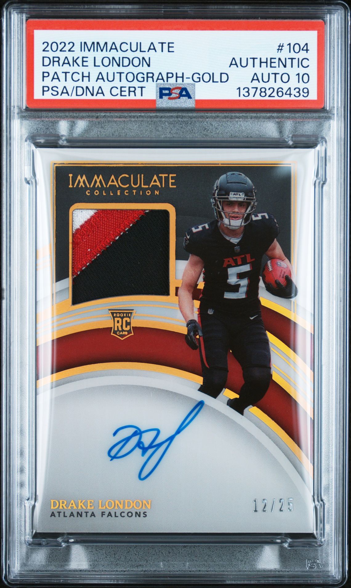 2022 Panini Immaculate Collection Drake London #104 (Patch Autograph-Gold) N0: Authentic front