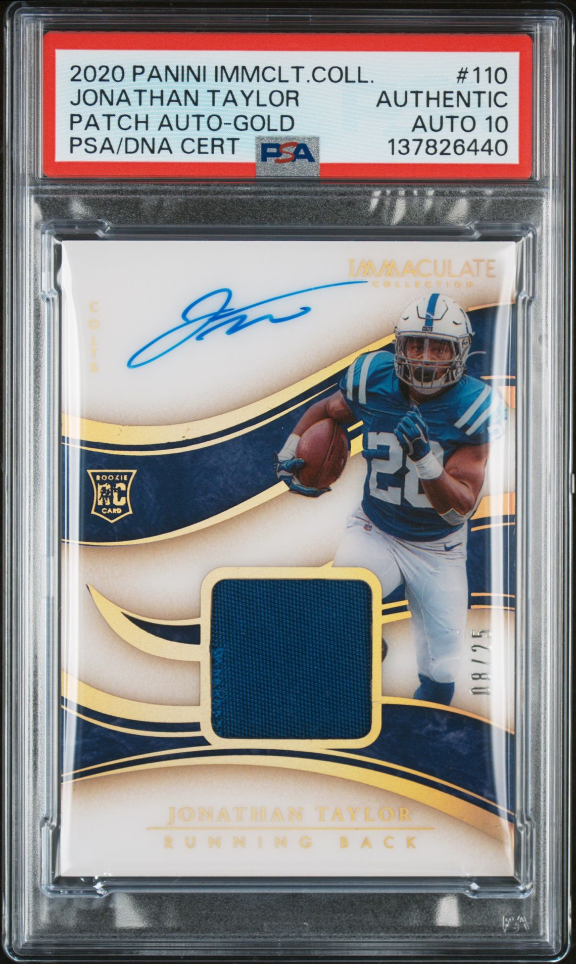 2020 Panini Immaculate Collection Jonathan Taylor #110 (Patch Auto-Gold) N0: Authentic front