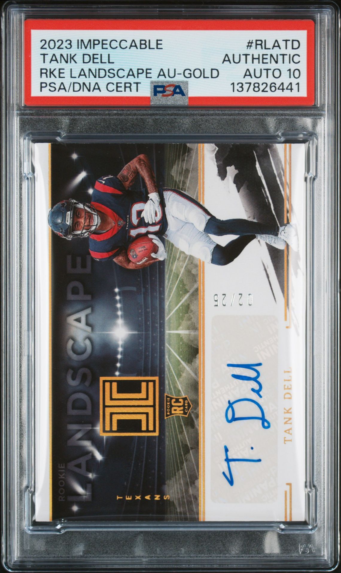 2023 Panini Impeccable Rookie Landscape Autographs Tank Dell #Rlatd (Rke Landscape Au-Gold) N0: Authentic front