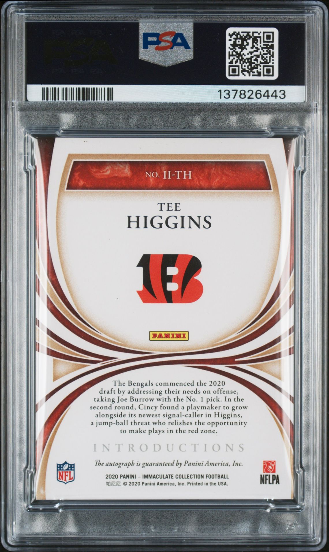 2020 Panini Immaculate Collection Introductions Autographs Tee Higgins #Iith (Introductions Auto) N0: Authentic back