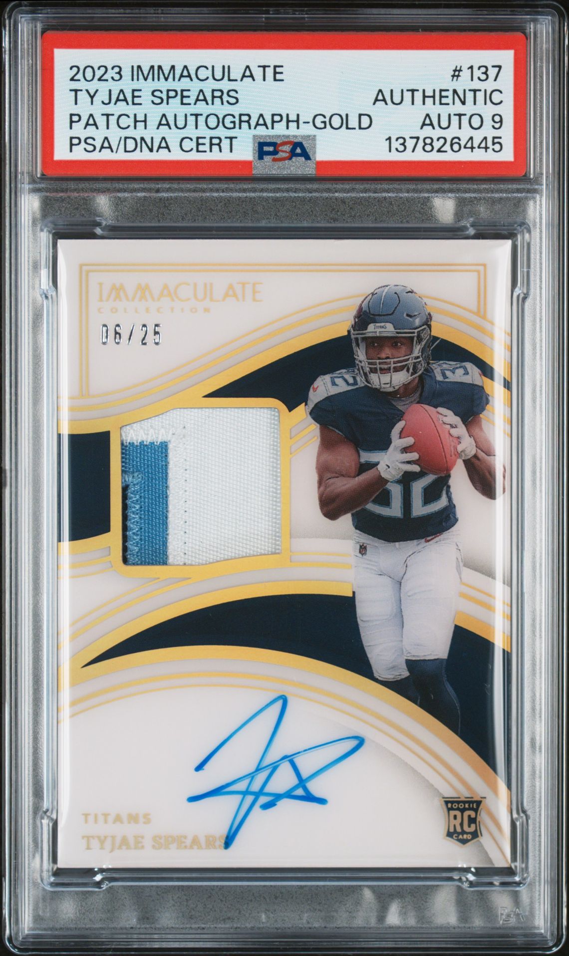 2023 Panini Immaculate Collection Tyjae Spears #137 (Patch Autograph-Gold) N0: Authentic front