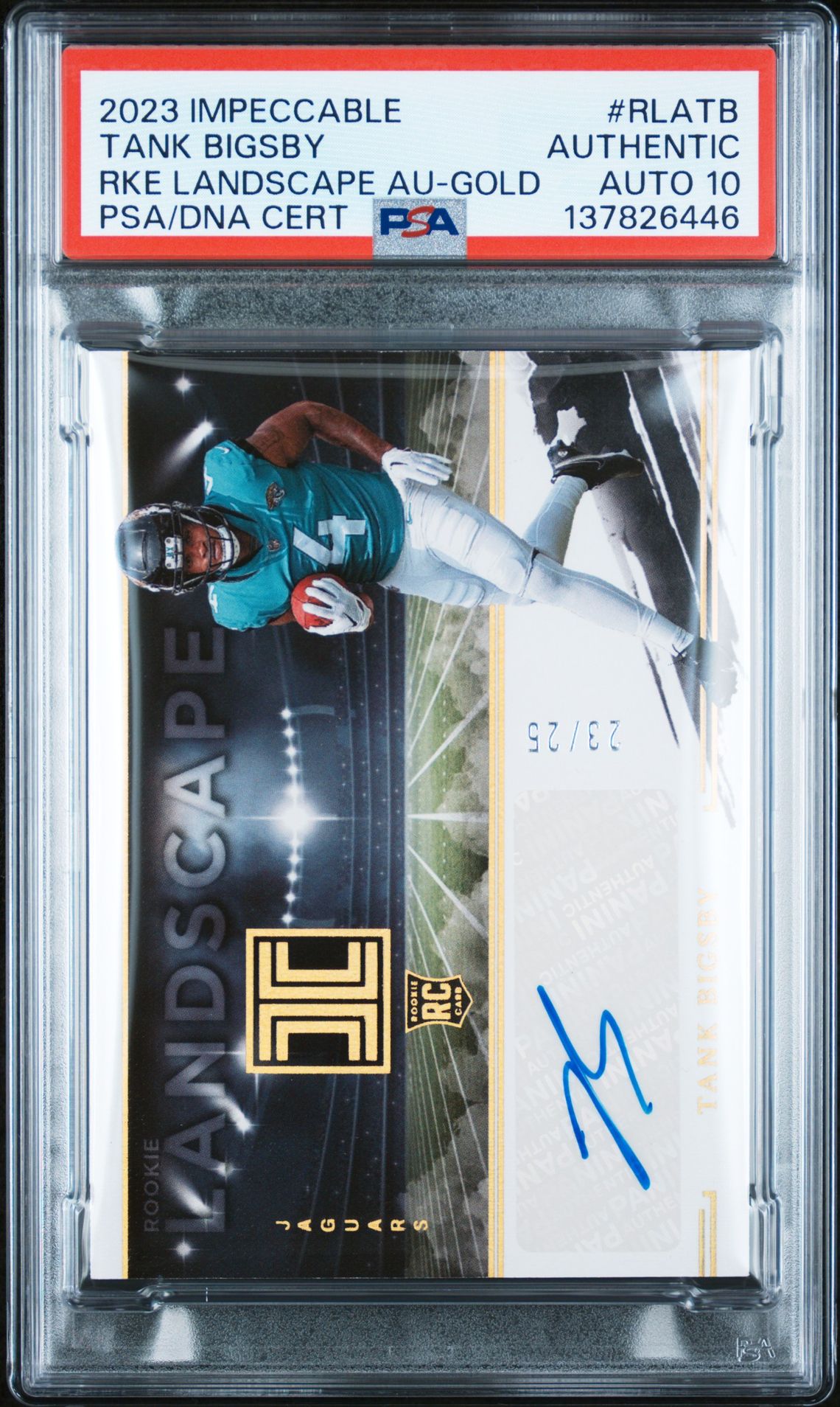 2023 Panini Impeccable Rookie Landscape Autographs Tank Bigsby #Rlatb (Rke Landscape Au-Gold) N0: Authentic front