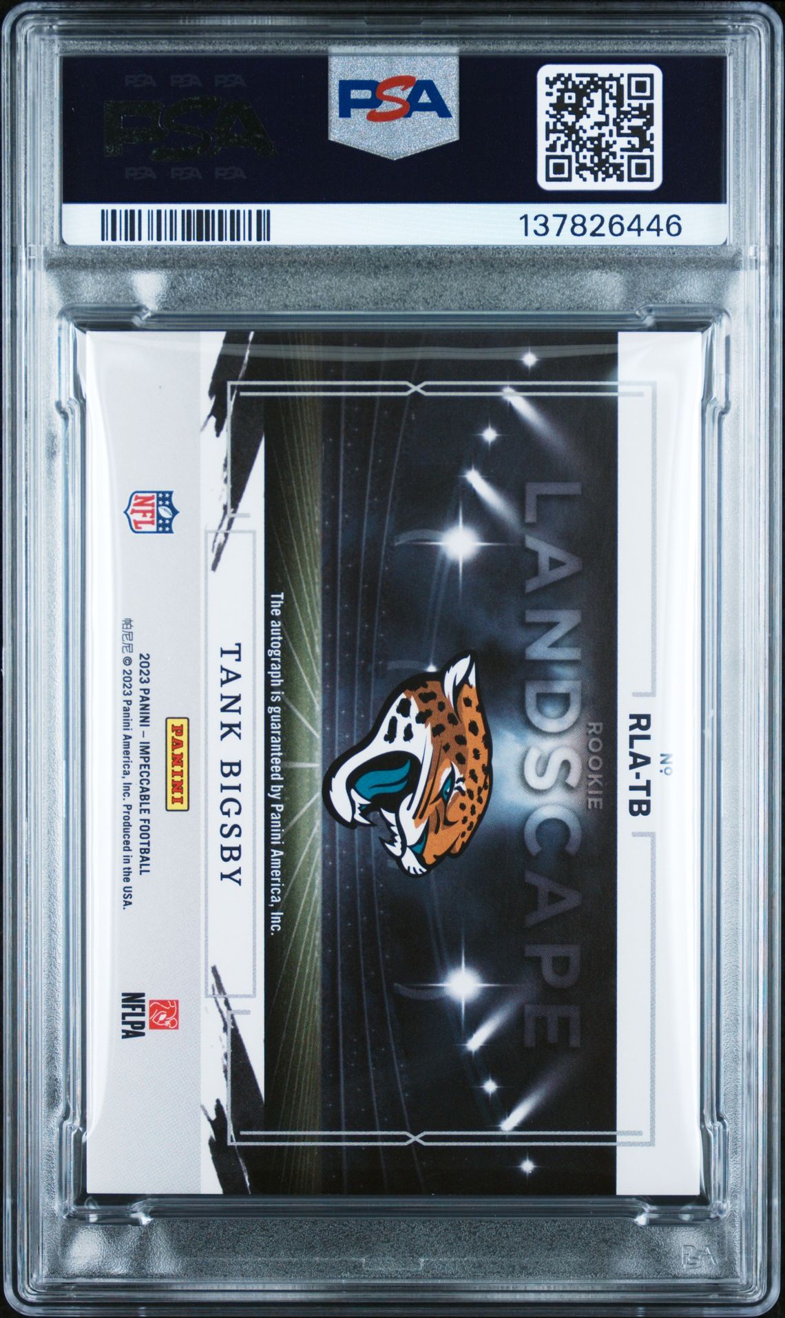 2023 Panini Impeccable Rookie Landscape Autographs Tank Bigsby #Rlatb (Rke Landscape Au-Gold) N0: Authentic back