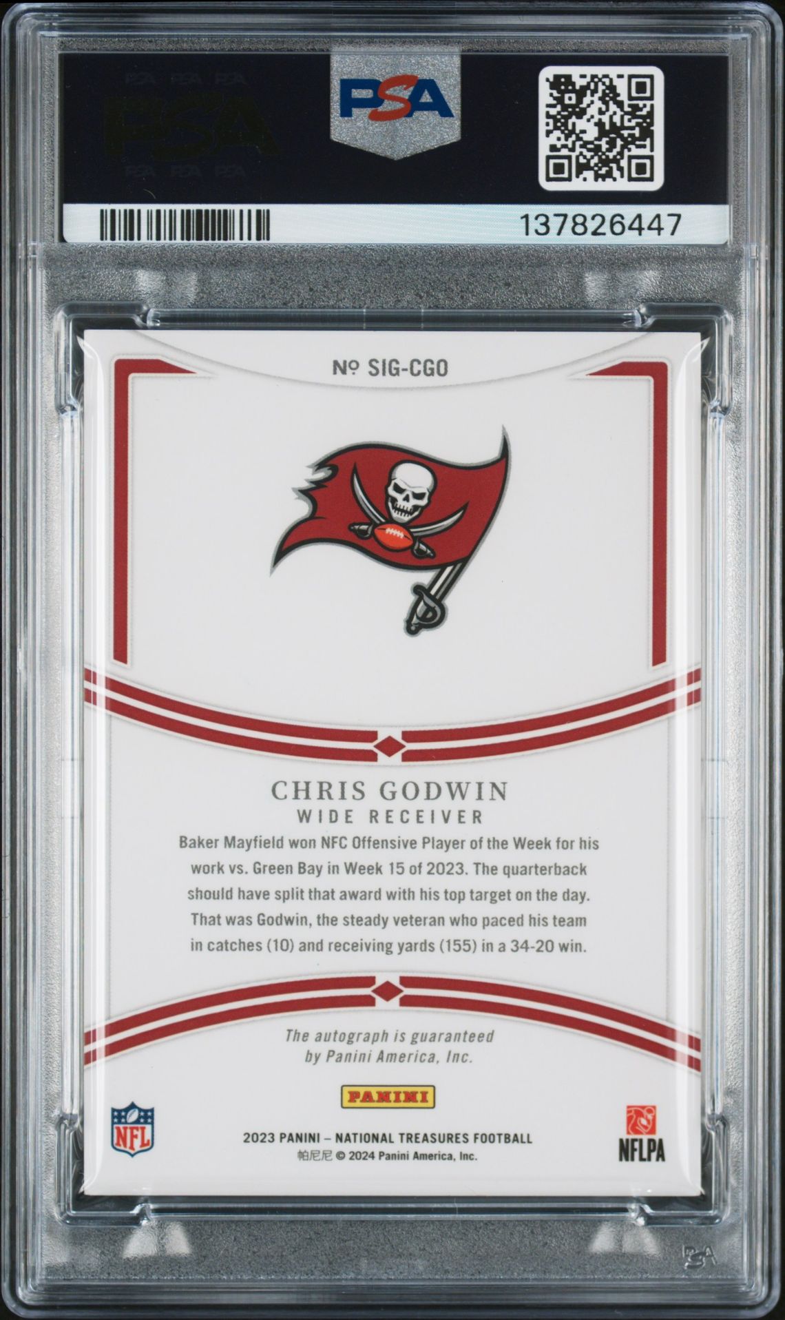 2023 Panini National Treasures Signatures Chris Godwin #Sigcgo (Signature-Holo Gold) N0: Authentic back