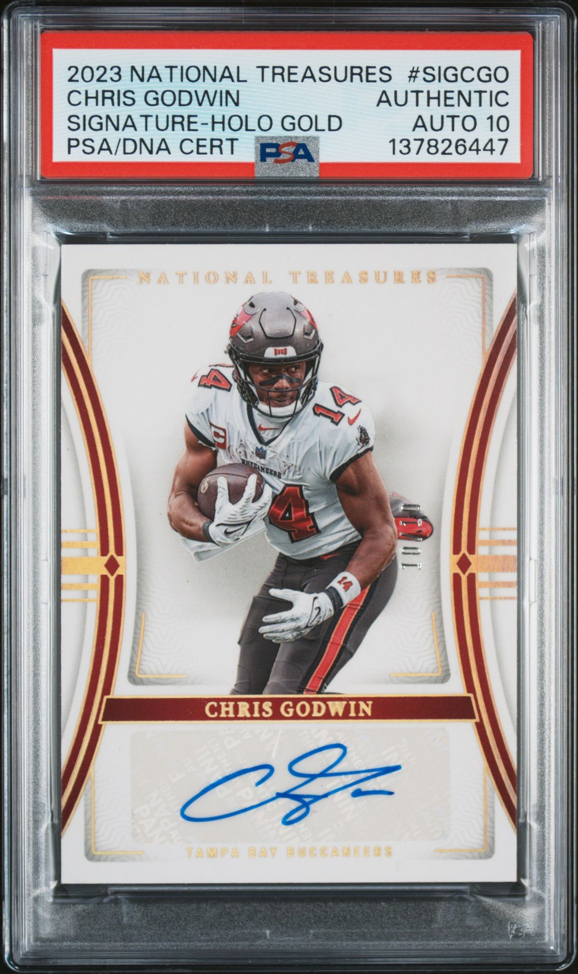 2023 Panini National Treasures Signatures Chris Godwin #Sigcgo (Signature-Holo Gold) N0: Authentic front