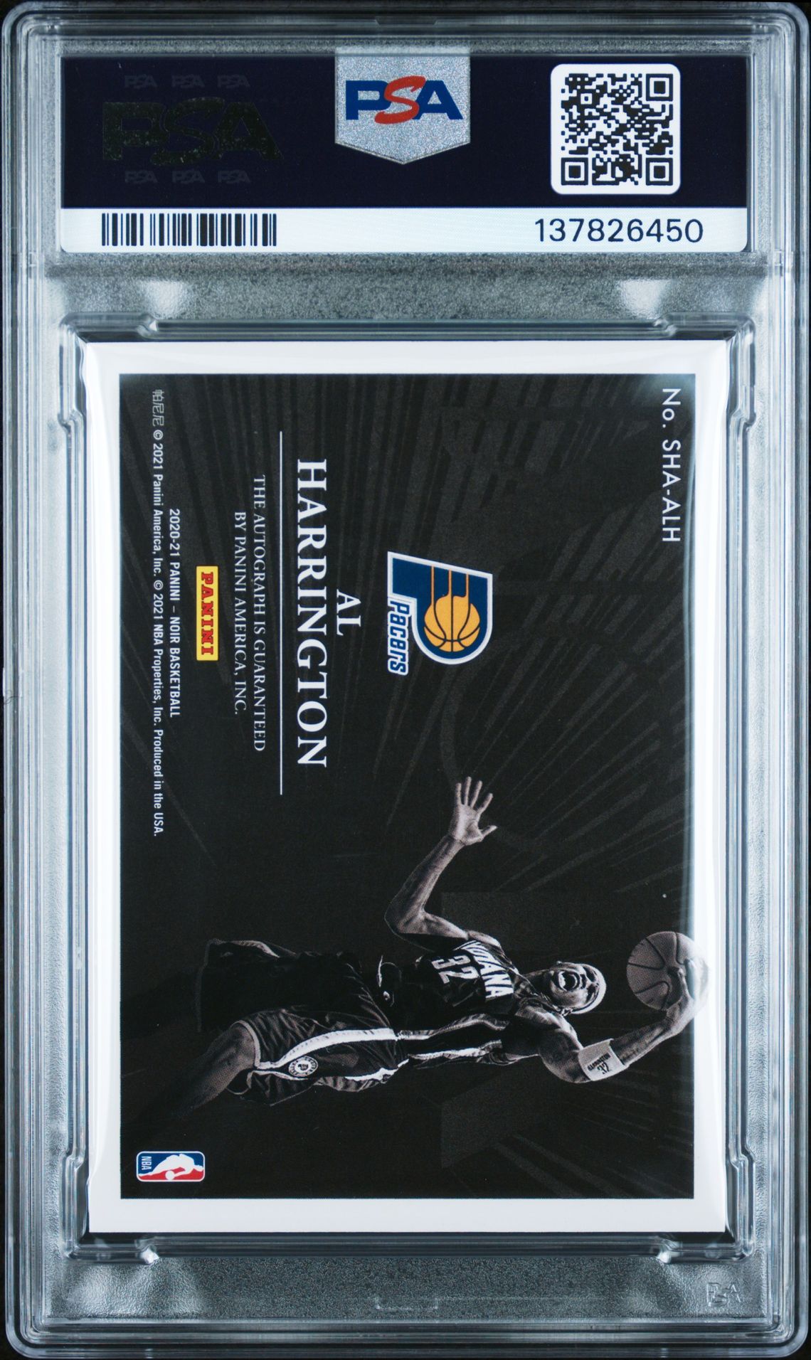 2020 Panini Noir Shadow Signature Al Harrington #Shaalh (Shadow Sig-Holo Gold) N0: Authentic back