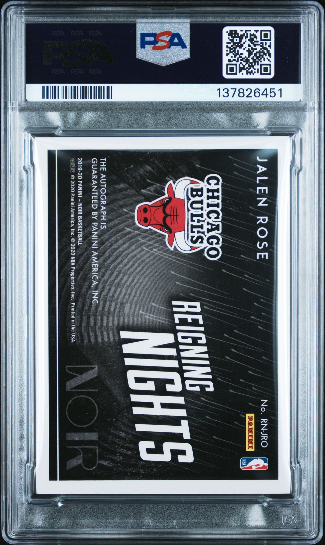 2019 Panini Noir Reigning Nights Signatures Jalen Rose #Rn-Jro (Reigning Nights Sig.) N0: Authentic back