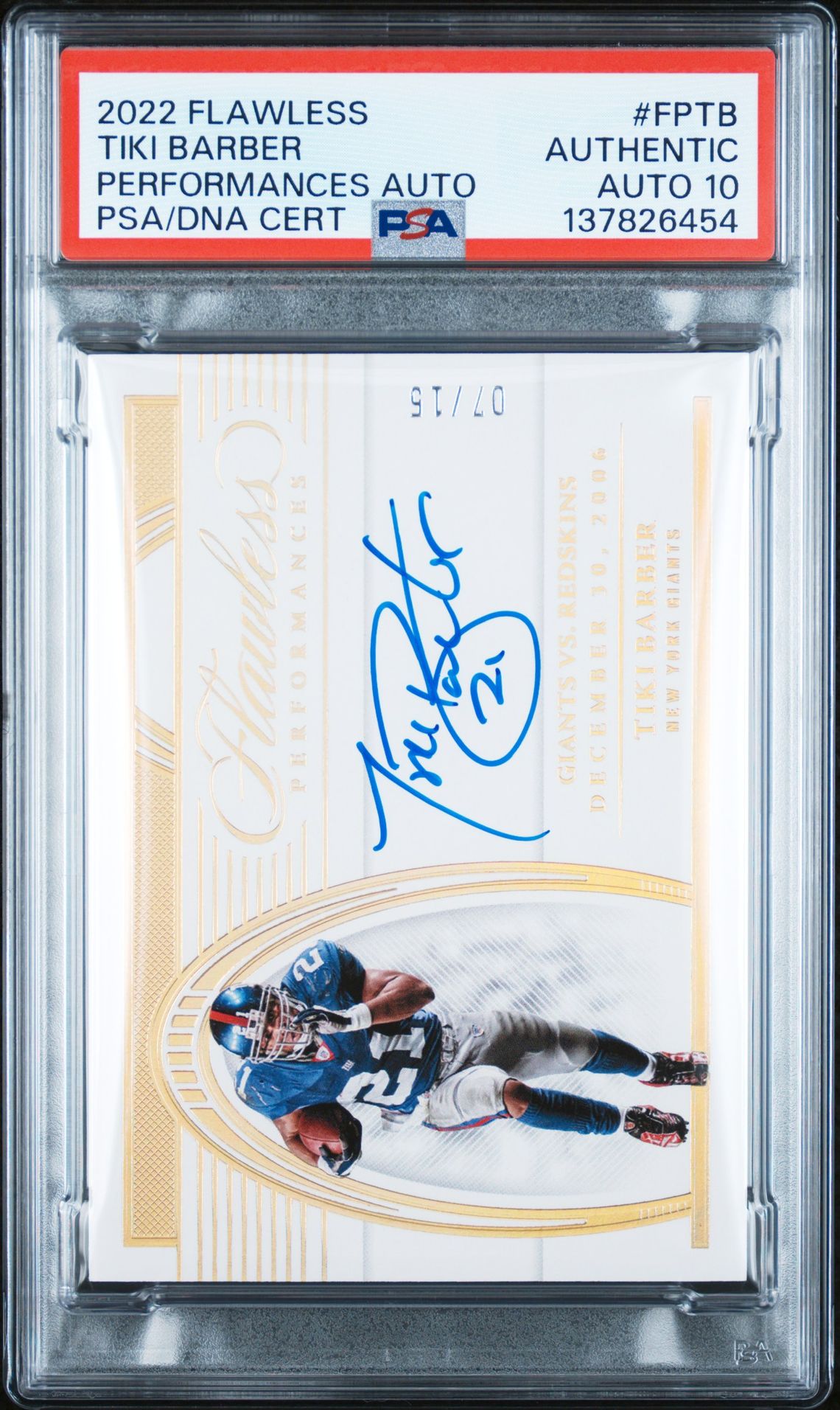 2022 Panini Flawless Flawless Performances Autographs Tiki Barber #Fptb (Performances Auto) N0: Authentic front