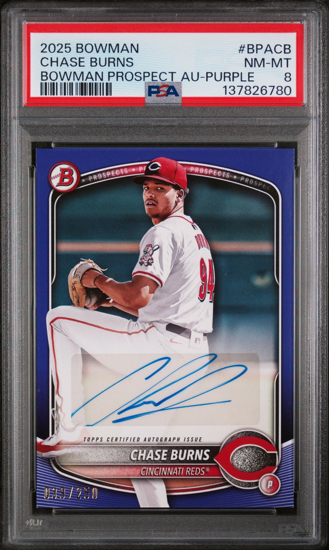 2025 Bowman BOWMAN BOWMAN PROSPECT AUTOGRAPHS PURPLE #BPACB Chase Burns front