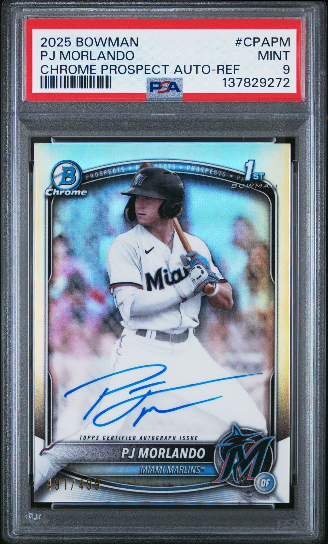 2025 Bowman Chrome Prospect Autographs Pj Morlando #Cpapm (Chrome Prospect Auto-Ref) Mint 9 front