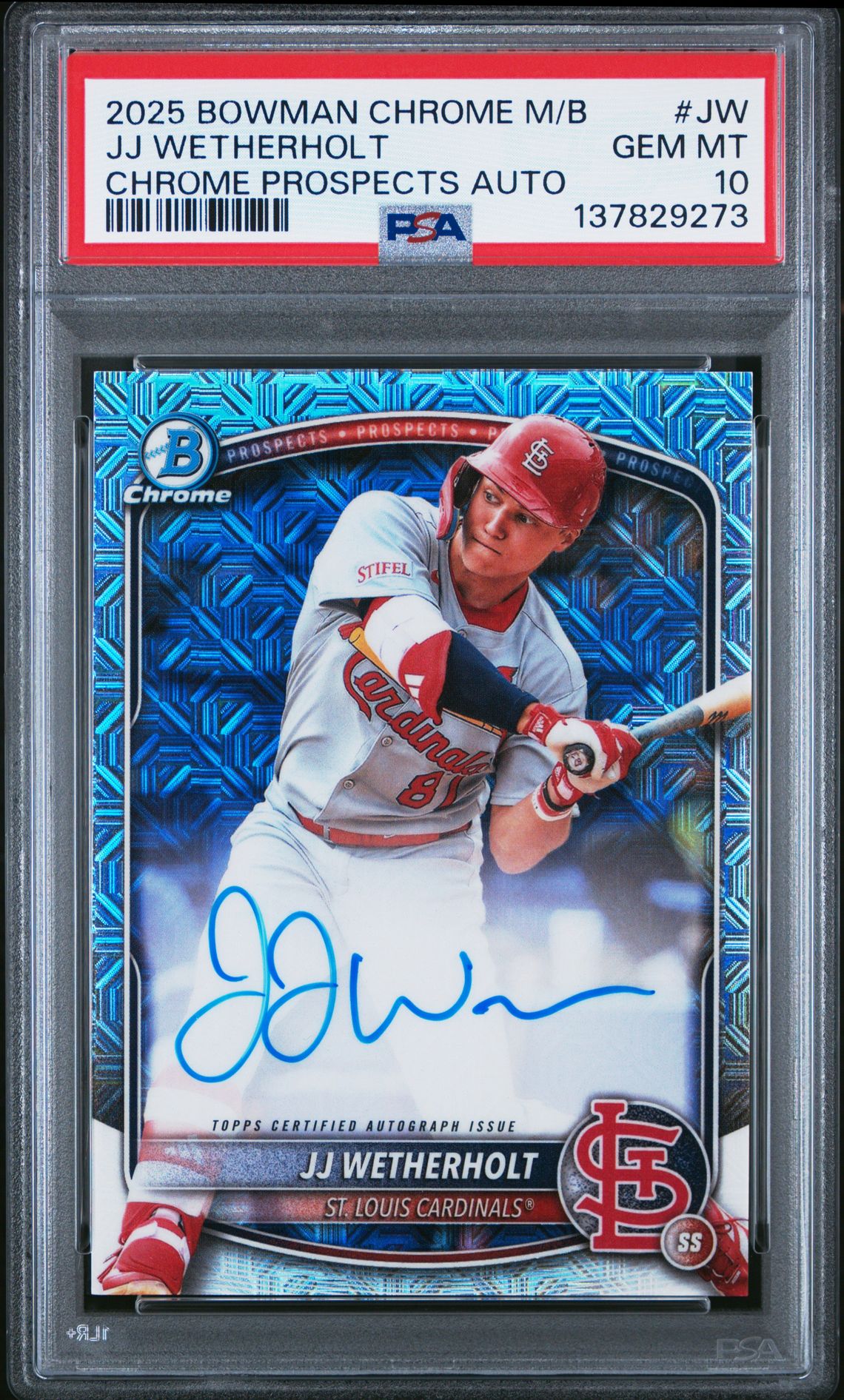 2025 Bowman Chrome Mega Box Chrome Prospects Autographs Jj Wetherholt #Jw Gem Mt 10 front