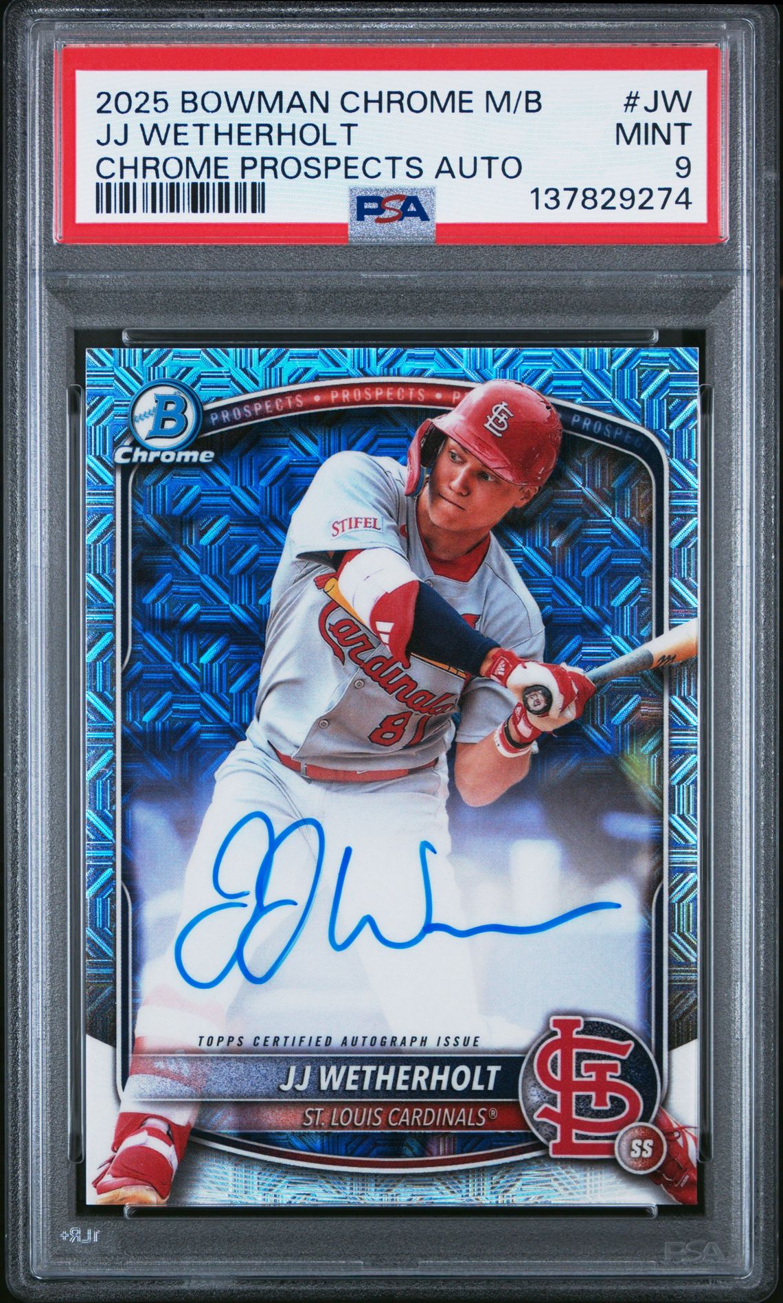 2025 Bowman Chrome Mega Box Chrome Prospects Autographs Jj Wetherholt #Jw Mint 9 front