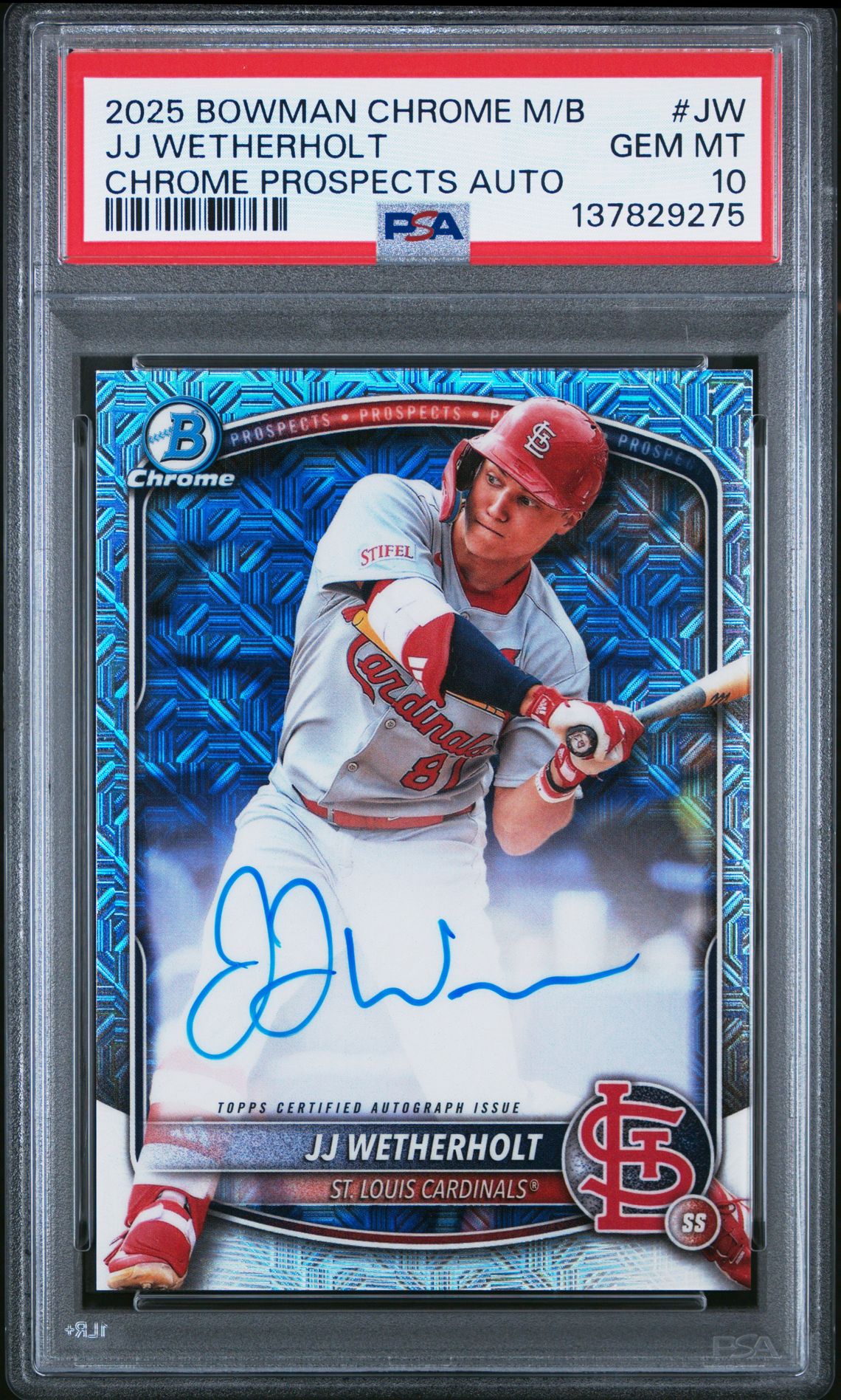2025 Bowman Chrome Mega Box Chrome Prospects Autographs Jj Wetherholt #Jw Gem Mt 10 front