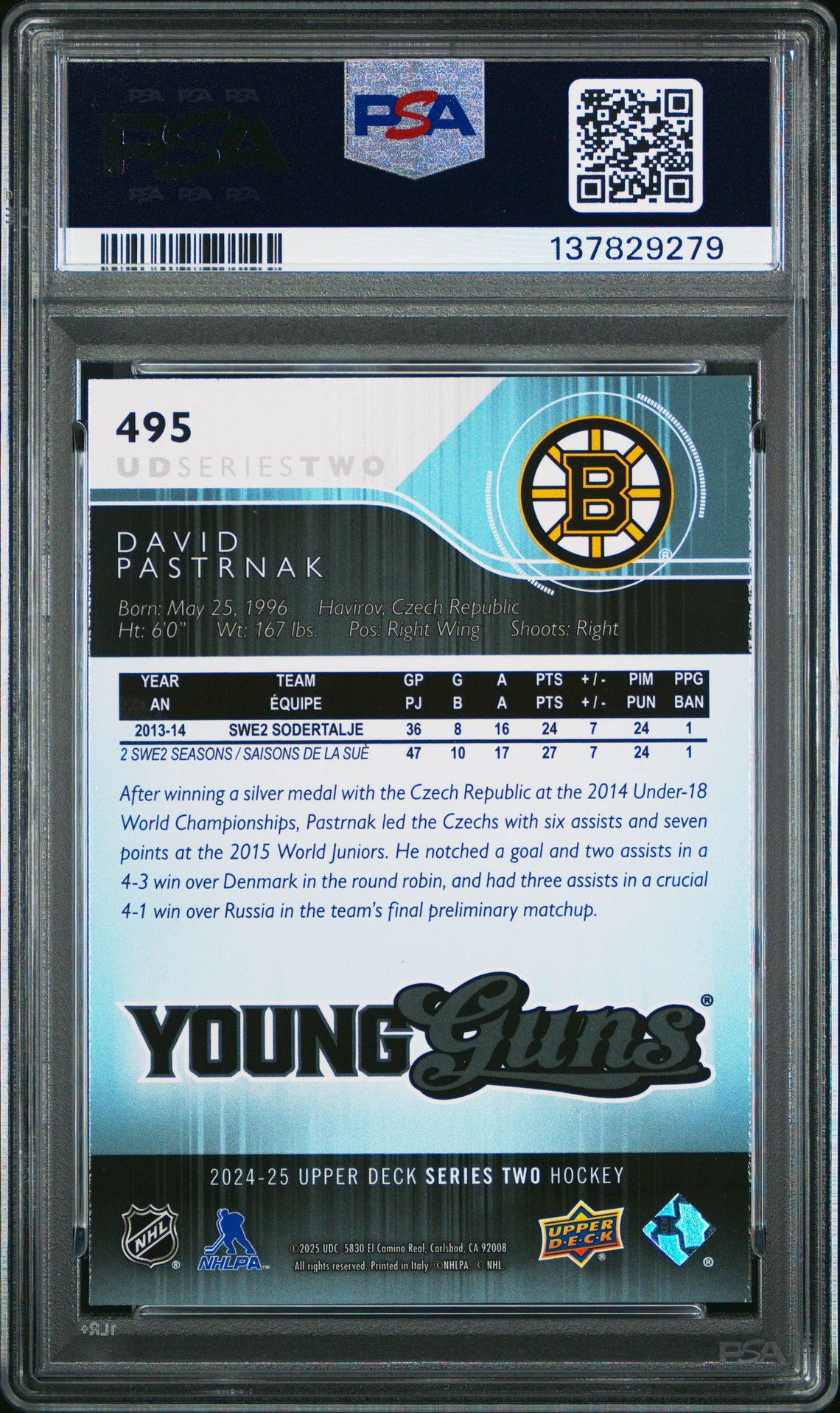 2024 Upper Deck Young Guns Renewed David Pastrnak #495 Mint 9 back