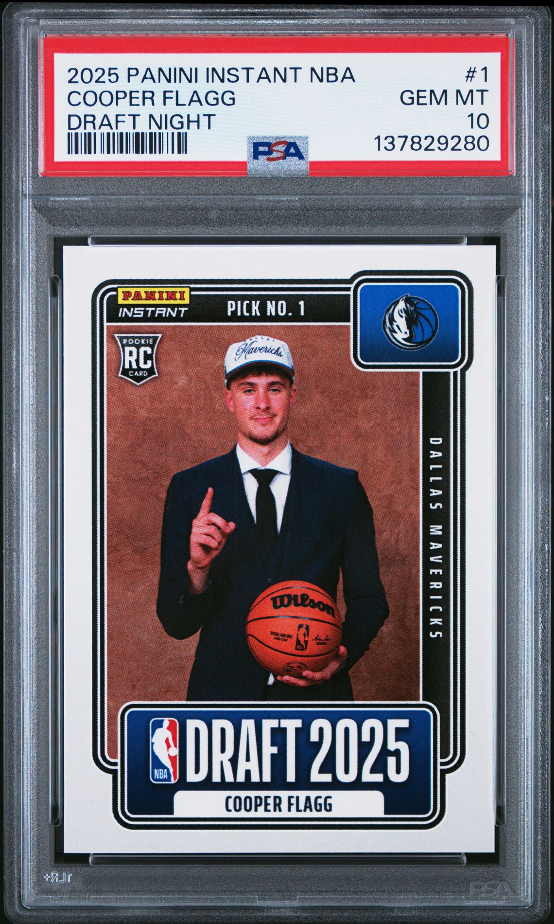 2025 Panini Instant Nba Draft Night Cooper Flagg #1 Gem Mt 10 front