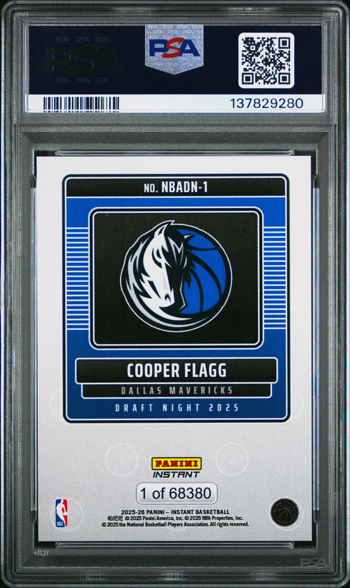 2025 Panini Instant Nba Draft Night Cooper Flagg #1 Gem Mt 10 back