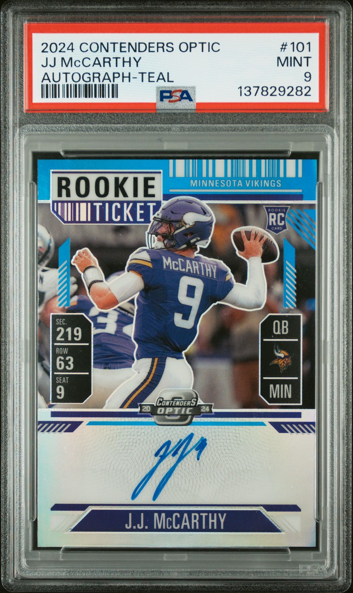 2024 Panini Contenders Optic Jj Mccarthy #101 (Autograph-Teal) Mint 9 front