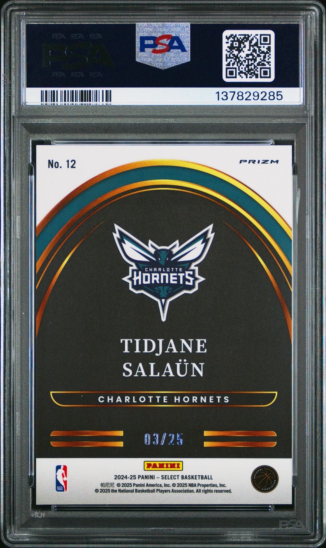 2024 Panini Select Select Future Tidjane Salaun #12 (Select Future-Tie-Dye Prizm) Mint 9 back