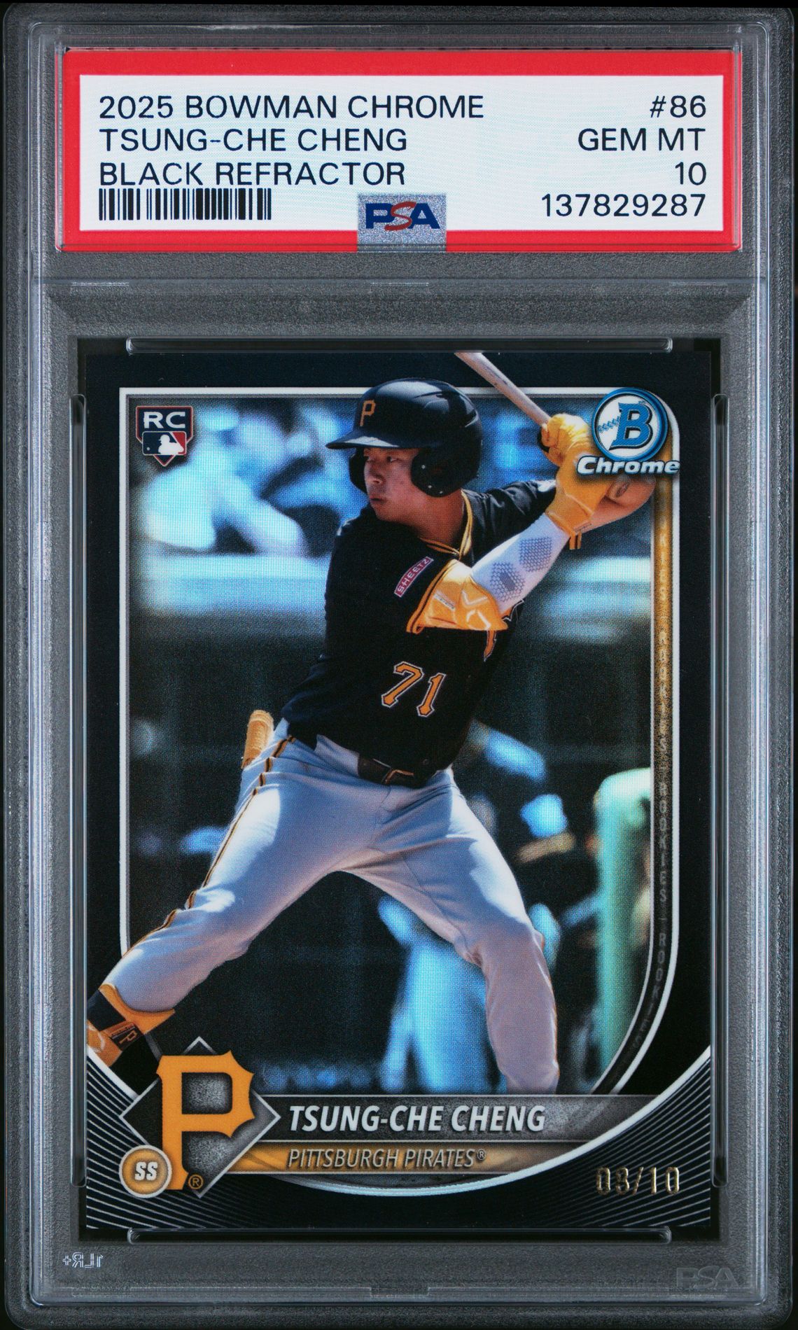 2025 Bowman Chrome Tsung-Che Cheng #86 (Black Refractor) Gem Mt 10 front
