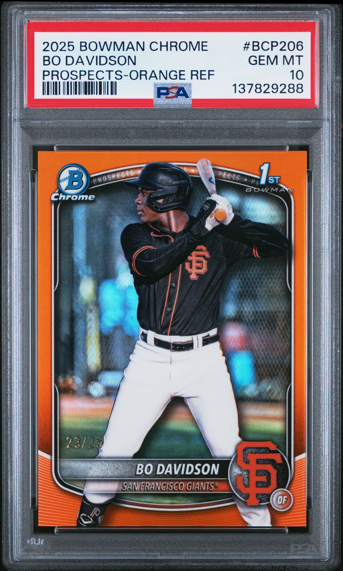 2025 Bowman Chrome Prospects Bo Davidson #Bcp206 (Prospects-Orange Ref) Gem Mt 10 front