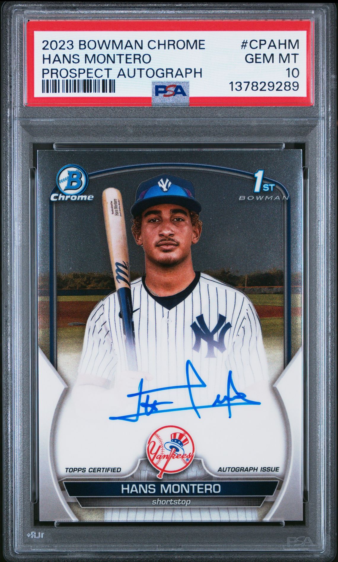 2023 Bowman Chrome Prospect Autographs Hans Montero #Cpahm (Prospect Autograph) Gem Mt 10 front