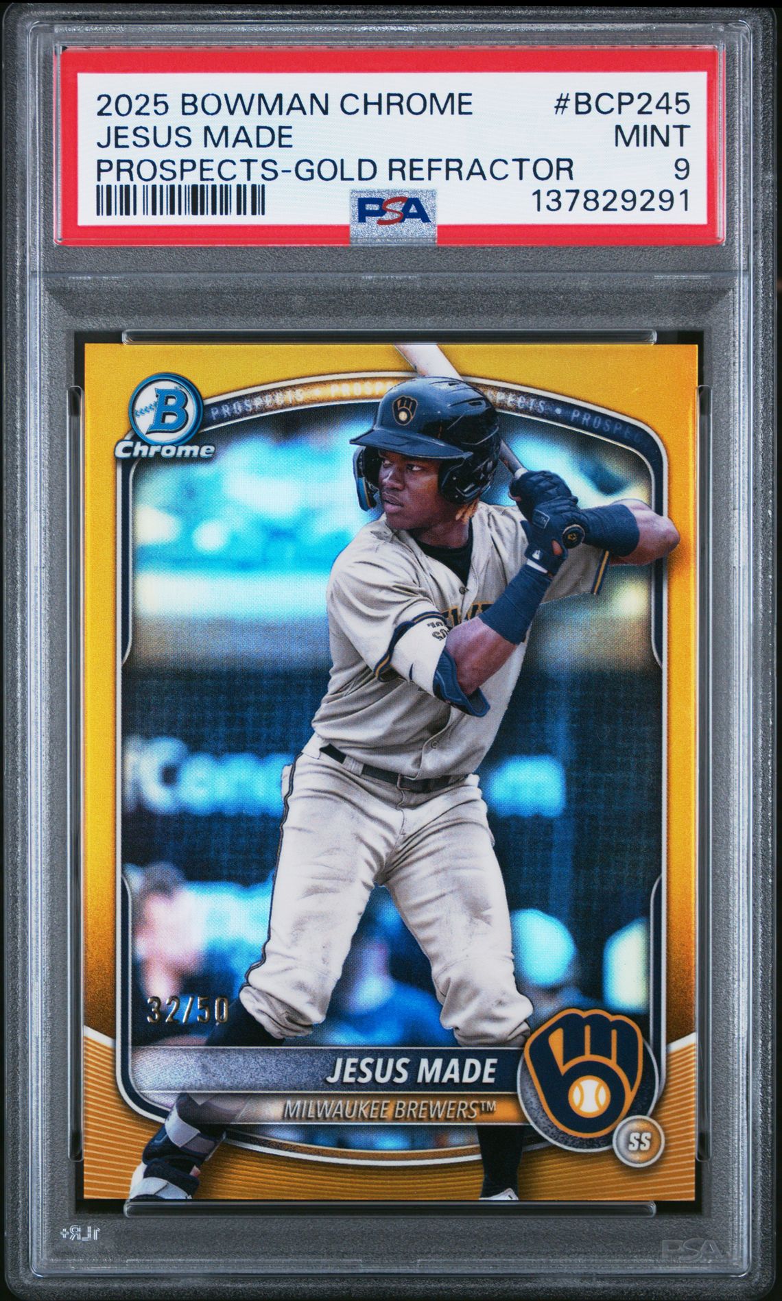 2025 Bowman Chrome Prospects Jesus Made #Bcp245 (Prospects-Gold Refractor) Mint 9 front