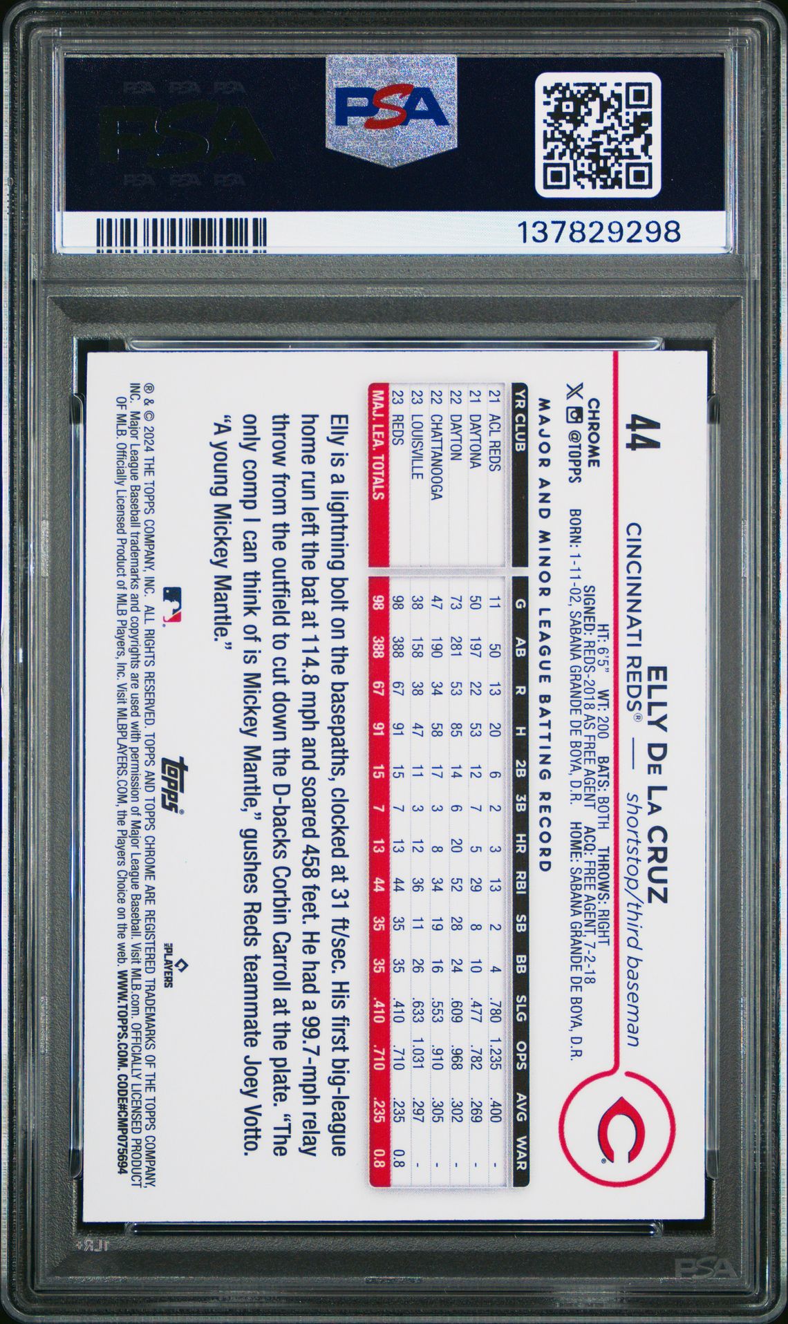 2024 Topps Chrome Elly De La Cruz #44 (Prism Refractor) Mint 9 back