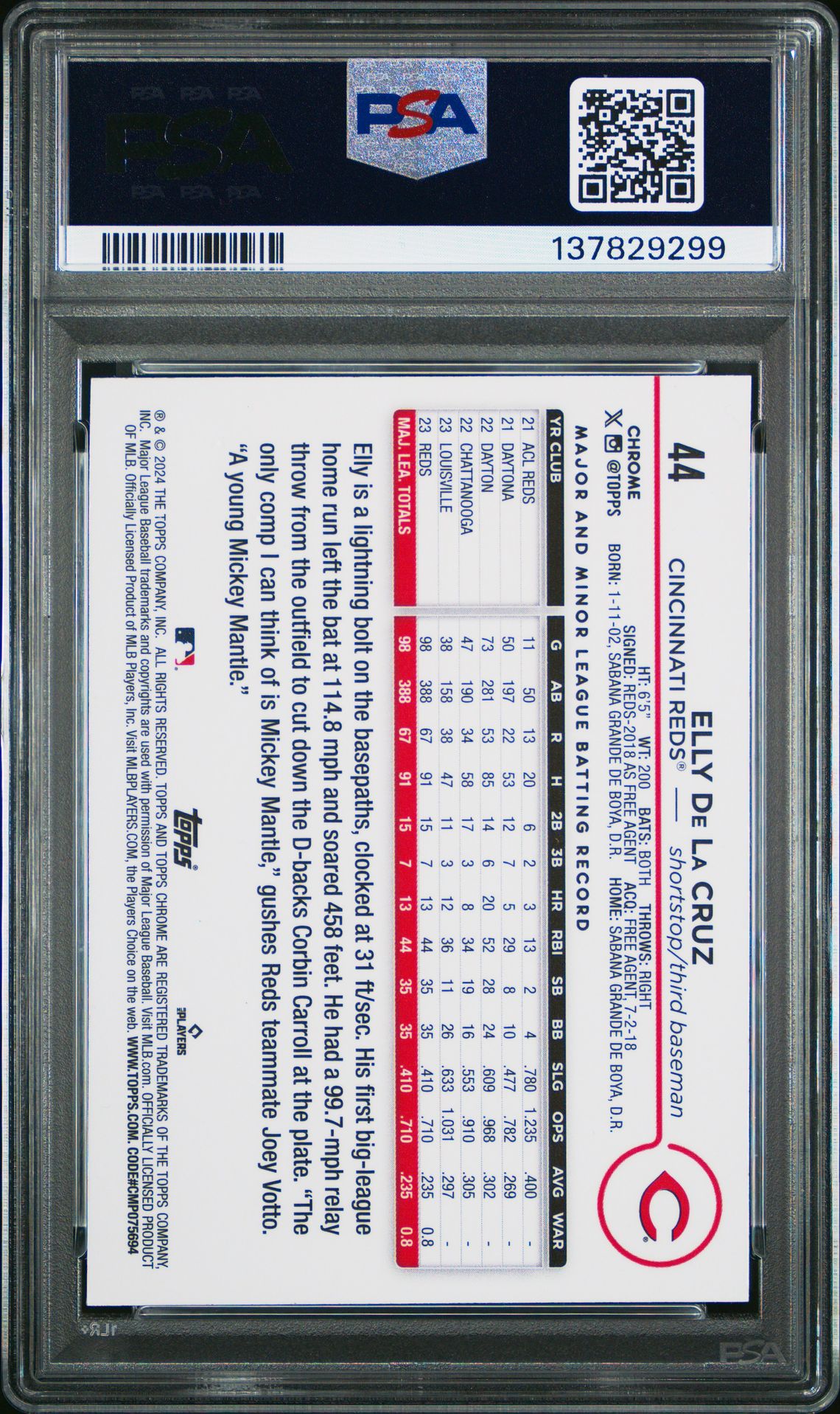 2024 Topps Chrome Elly De La Cruz #44 (Prism Refractor) Mint 9 back