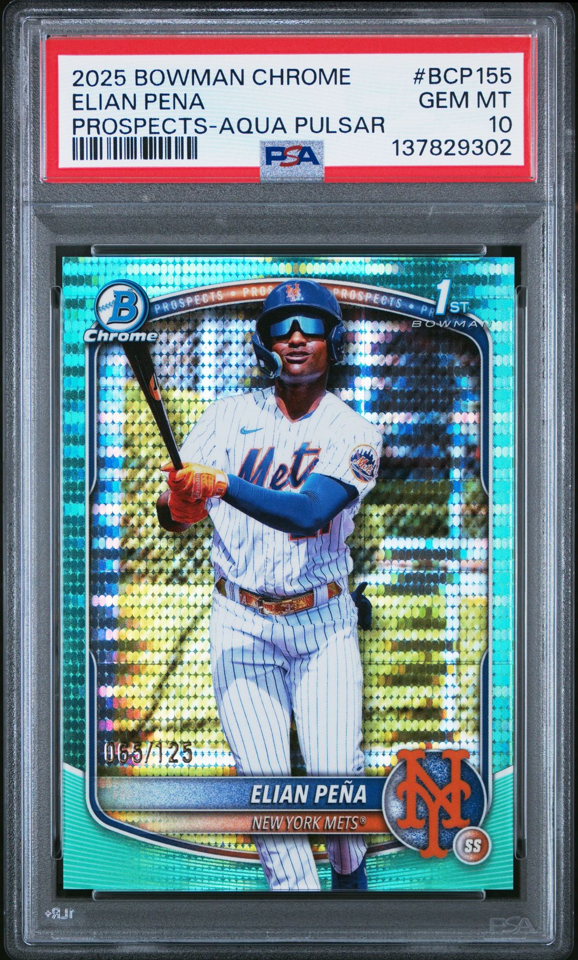 2025 Bowman Chrome Prospects Elian Pena #Bcp155 (Prospects-Aqua Pulsar) Gem Mt 10 front