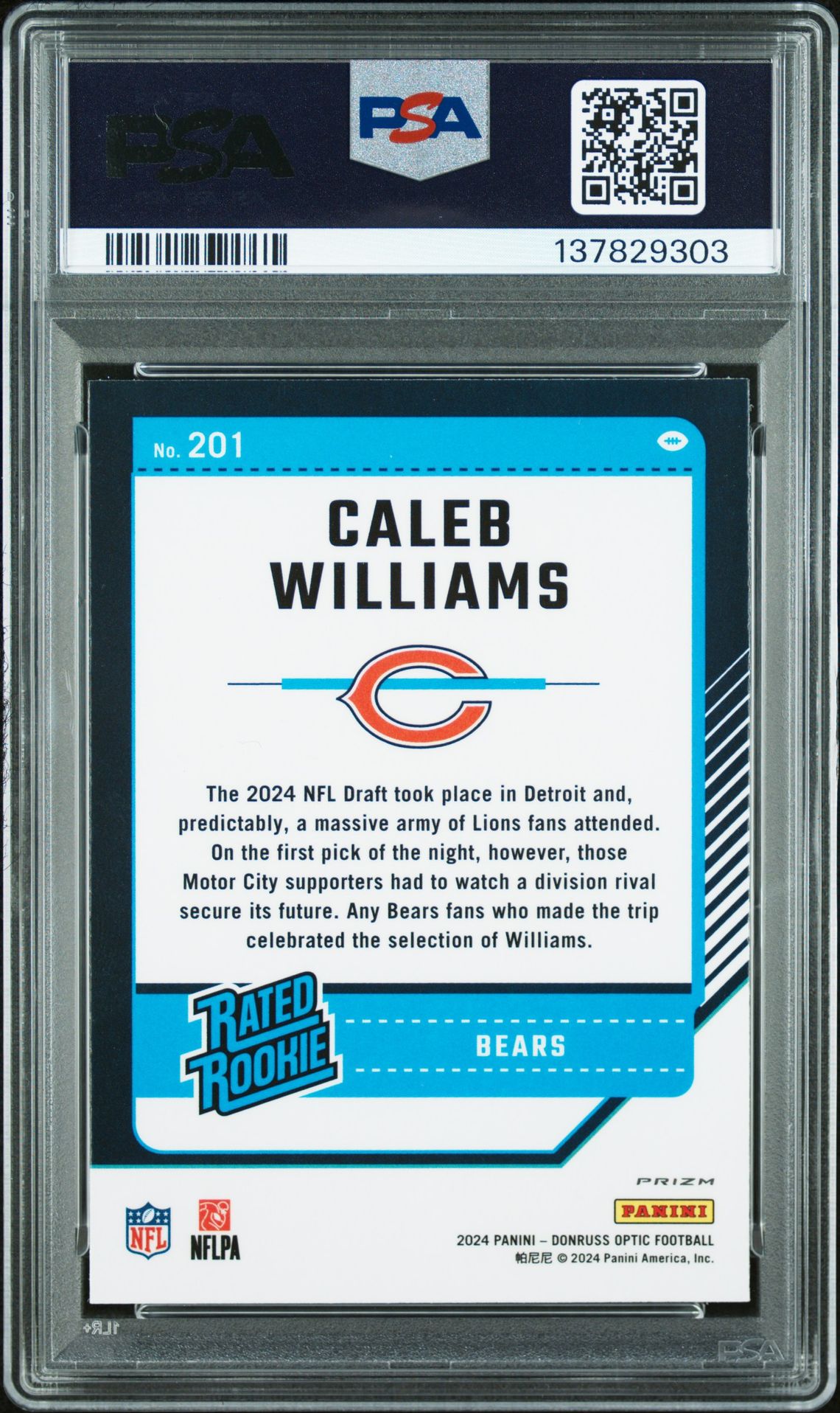2024 Panini Donruss Optic Caleb Williams #201 (Red Mojo) Mint 9 back