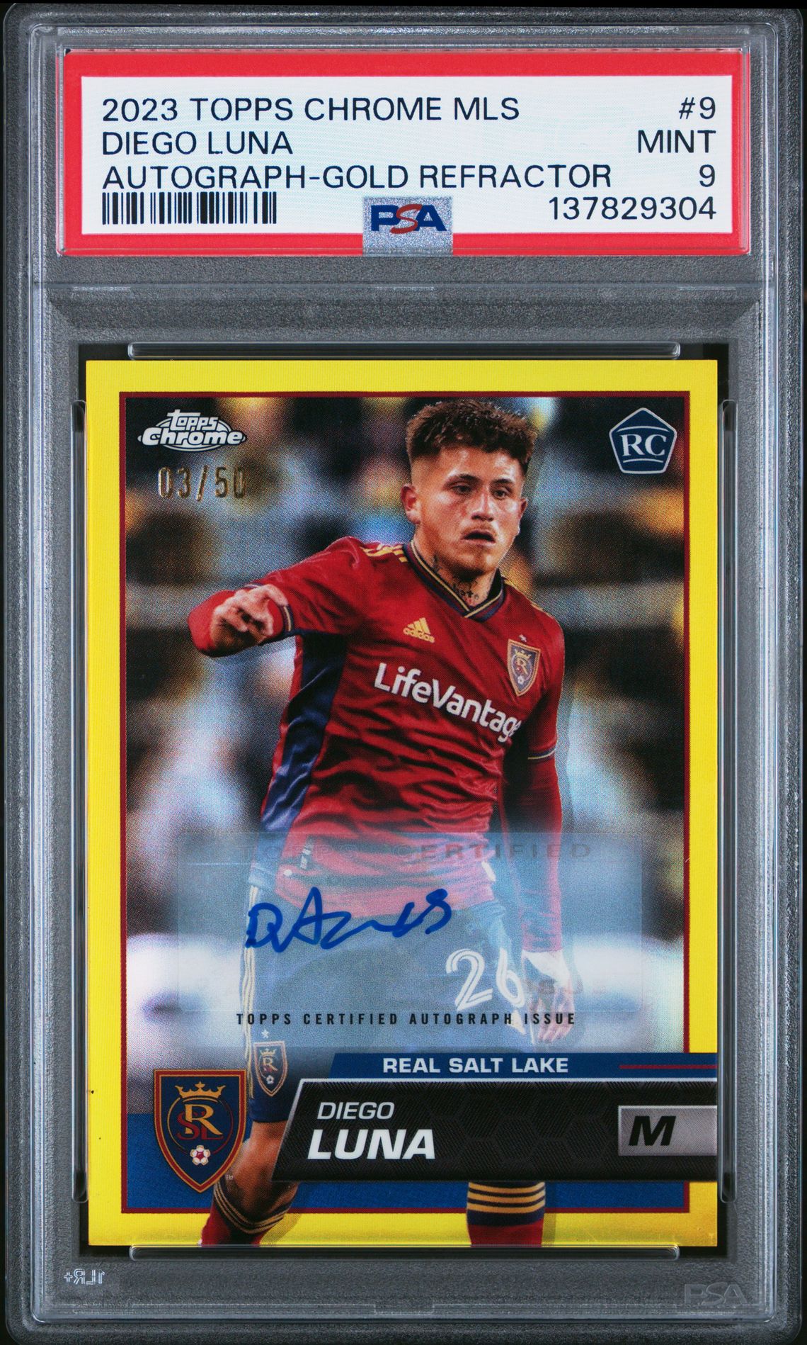 2023 Topps Chrome Mls Diego Luna #9 (Autograph-Gold Refractor) Mint 9 front