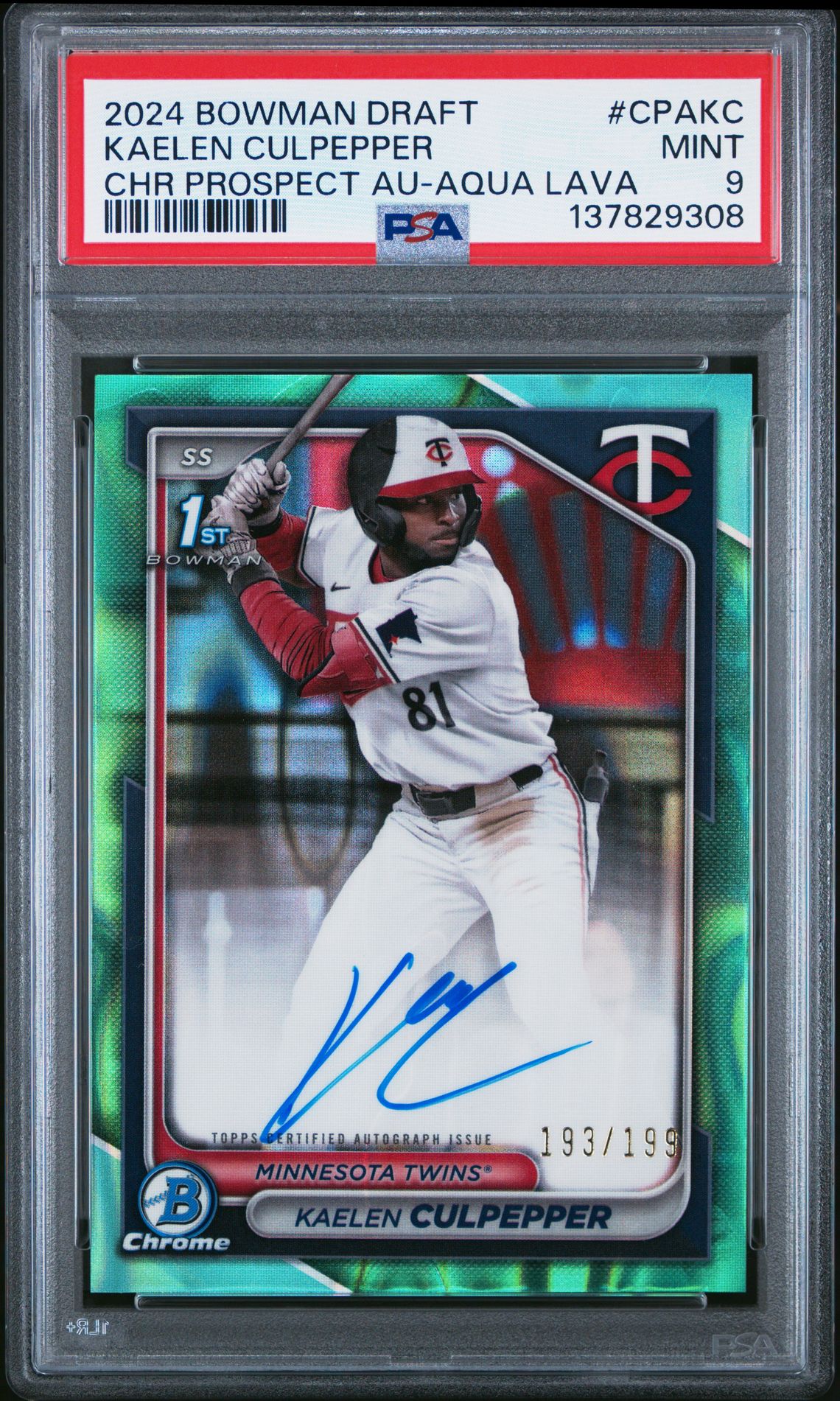 2024 Bowman Draft Chrome Prospect Autographs Kaelen Culpepper #Cpakc (Chr Prospect Au-Aqua Lava) Mint 9 front