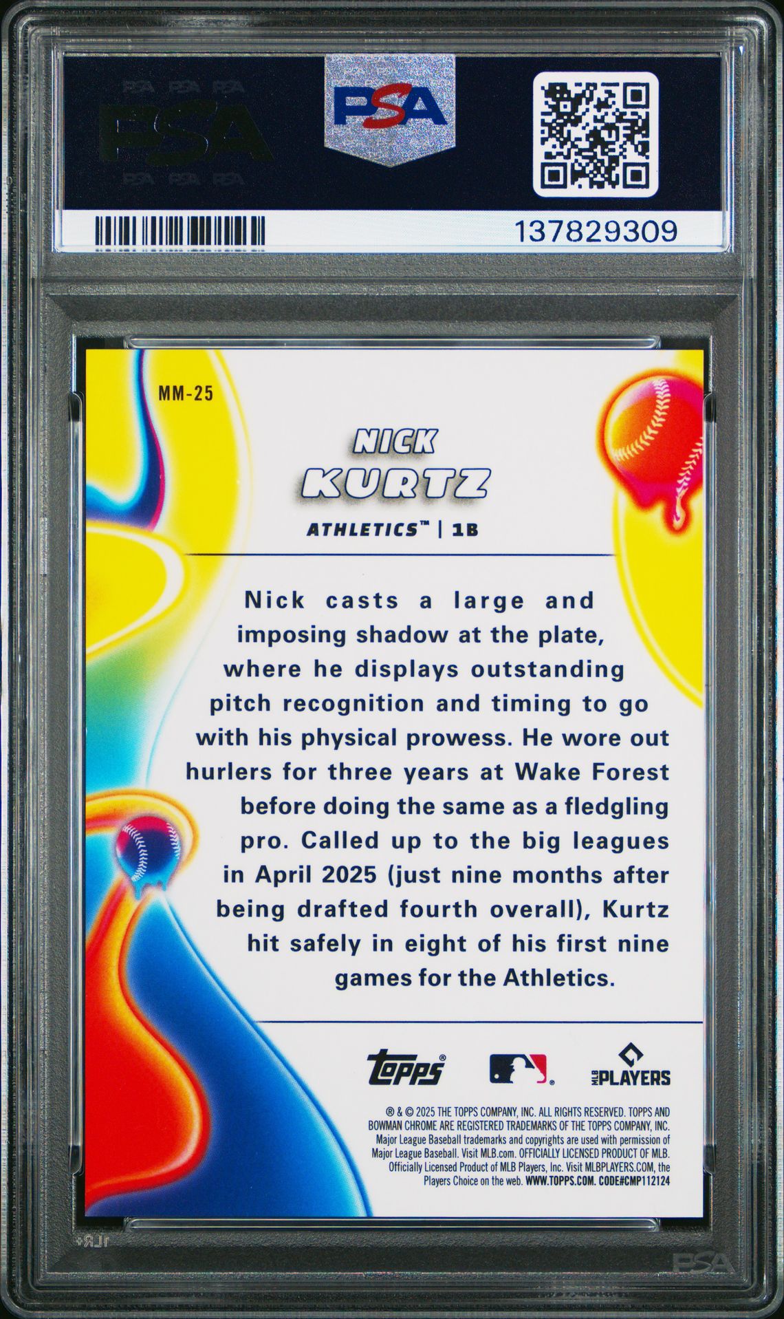 2025 Bowman Chrome Melt Mashers Nick Kurtz #Mm-25 (Melt Mashers-Mini Diamond) Gem Mt 10 back