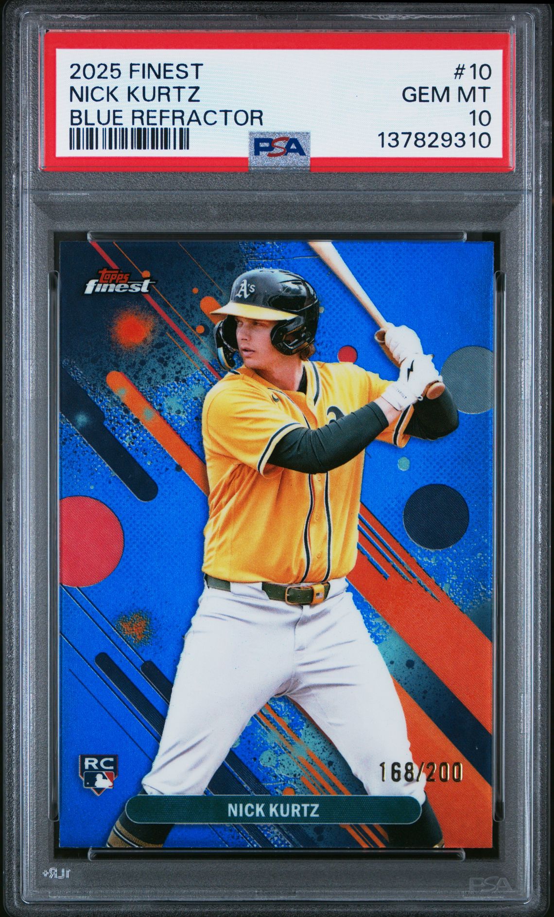 2025 Topps Finest Nick Kurtz #10 (Blue Refractor) Gem Mt 10 front