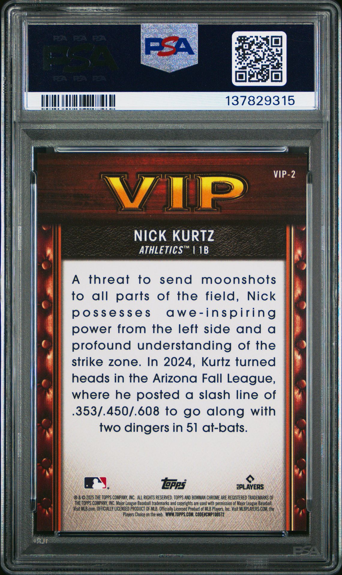 2025 Bowman Very Important Prospects Nick Kurtz #Vip2 (Very Important Pros-Mini Dia) Mint 9 back