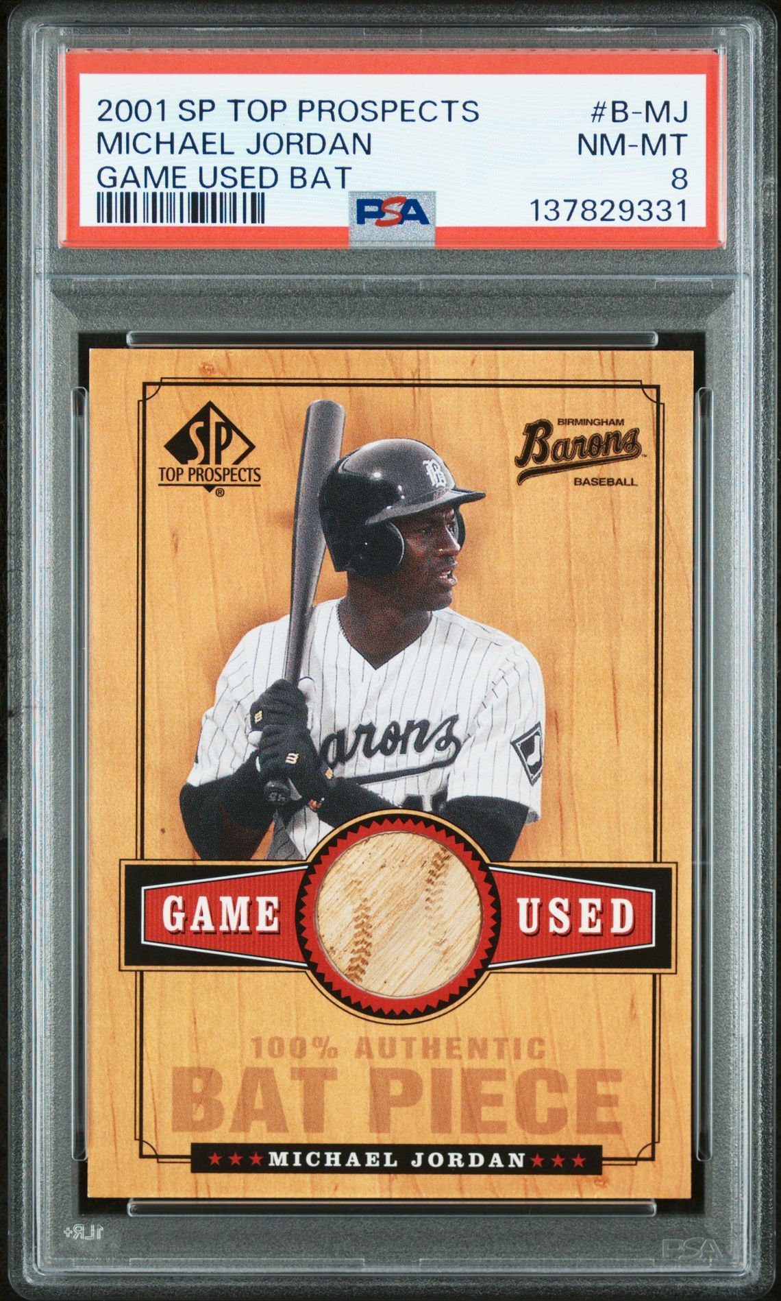 2001 Sp Top Prospects Game Used Michael Jordan #B-Mj (Game Used Bat) Nm-Mt 8 front