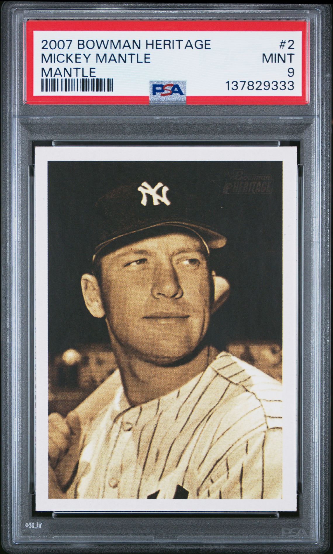 2007 Bowman Heritage Mantle Mickey Mantle #2 (Mantle) Mint 9 front