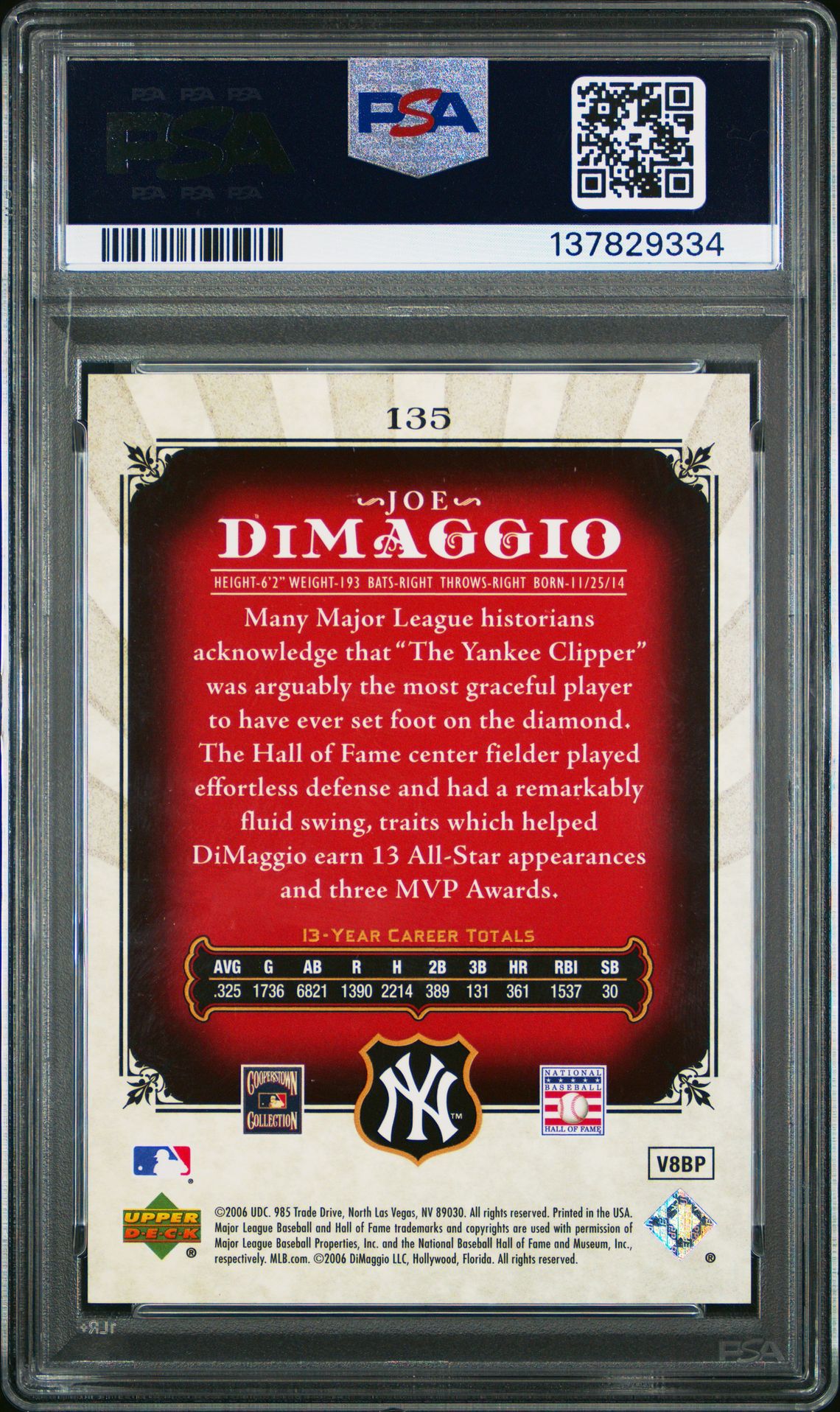 2006 Sp Legendary Cuts Joe Dimaggio #135 Nm-Mt 8 back