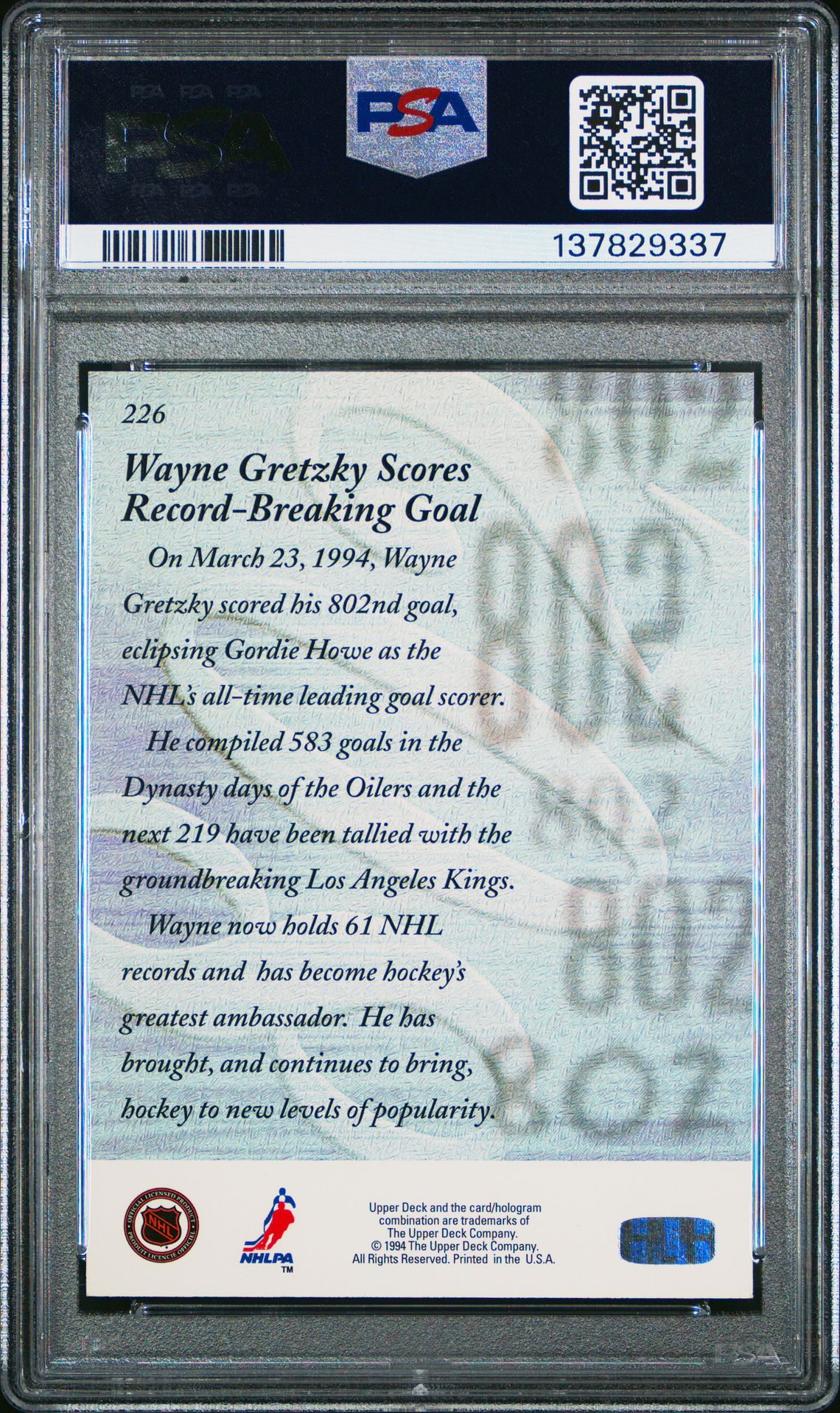 1994 Upper Deck Wayne Gretzky #226 (Electric Ice) Nm-Mt 8 back