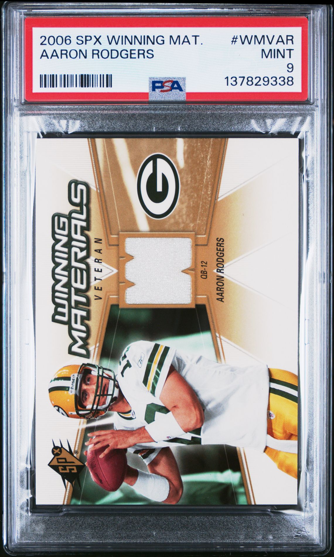 2006 Spx Winning Materials Aaron Rodgers #Wmvar Mint 9 front