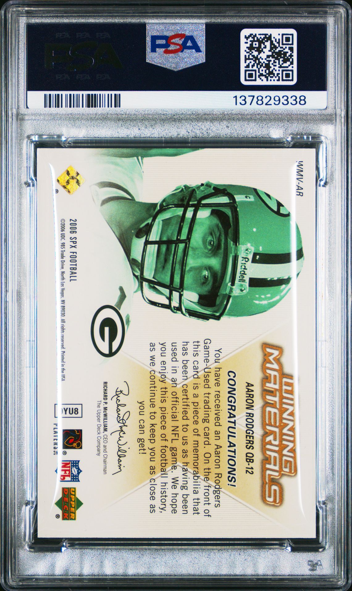 2006 Spx Winning Materials Aaron Rodgers #Wmvar Mint 9 back