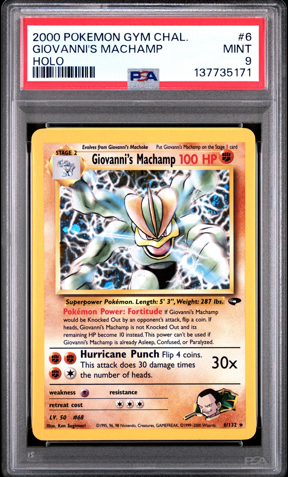 2000 Pokemon Gym Challenge Giovanni's Machamp #6 (Holo) Mint 9 front