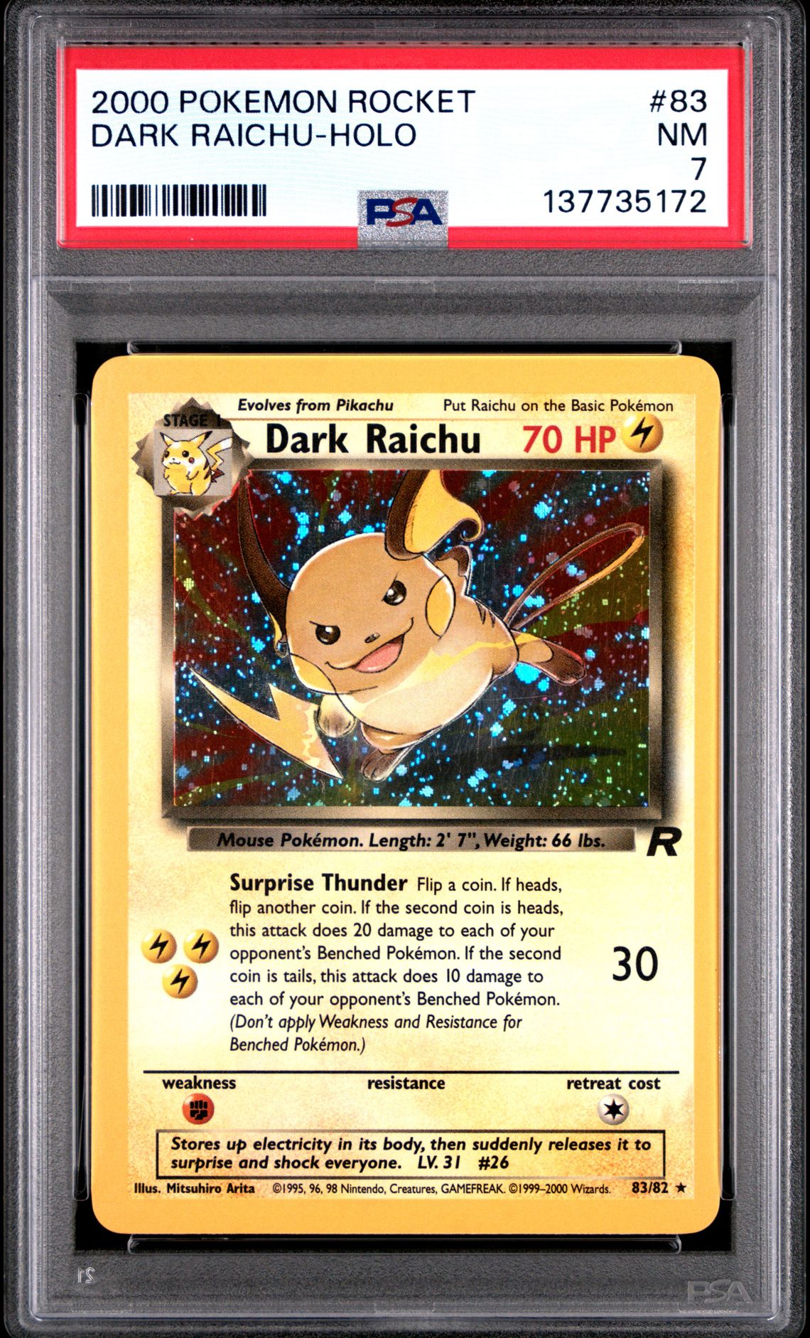 2000 Pokemon Rocket Dark Raichu-Holo #83 Nm 7 front