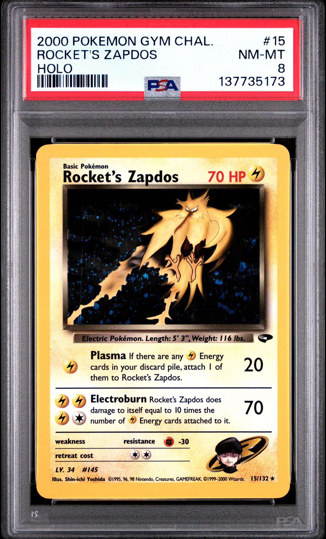 2000 Pokemon Gym Challenge Rocket's Zapdos #15 (Holo) Nm-Mt 8 front