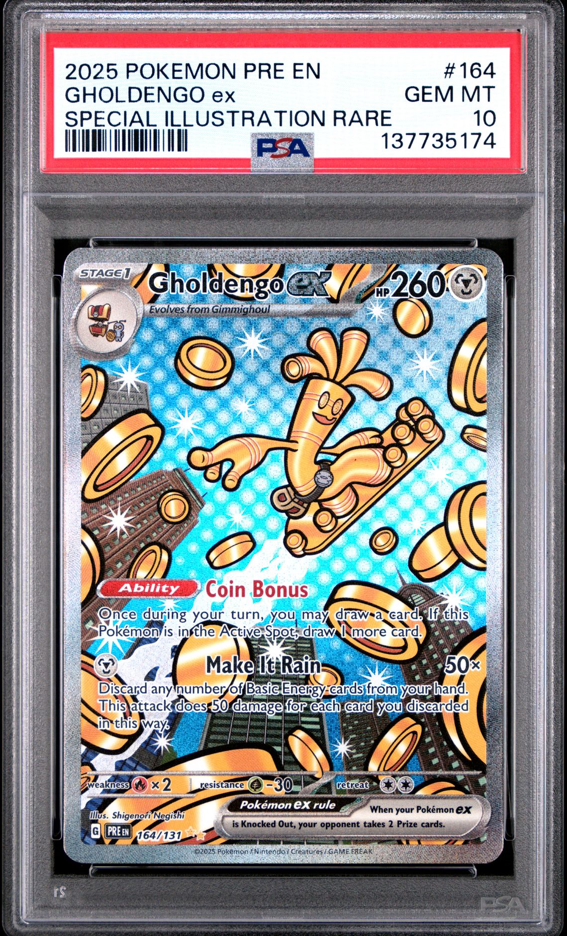 2025 Pokemon Pre En-Prismatic Evolutions Gholdengo Ex #164 (Special Illustration Rare) Gem Mt 10 front