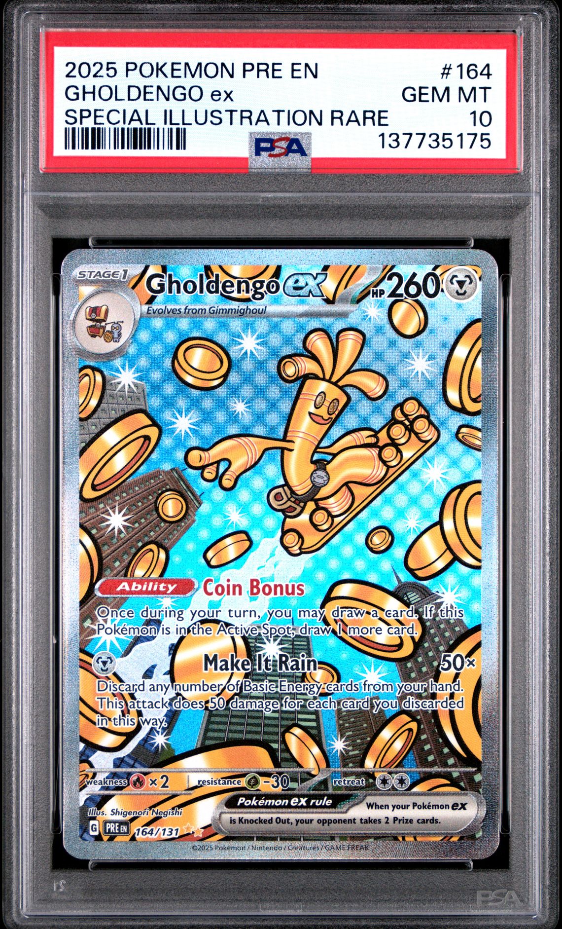 2025 Pokemon Pre En-Prismatic Evolutions Gholdengo Ex #164 (Special Illustration Rare) Gem Mt 10 front
