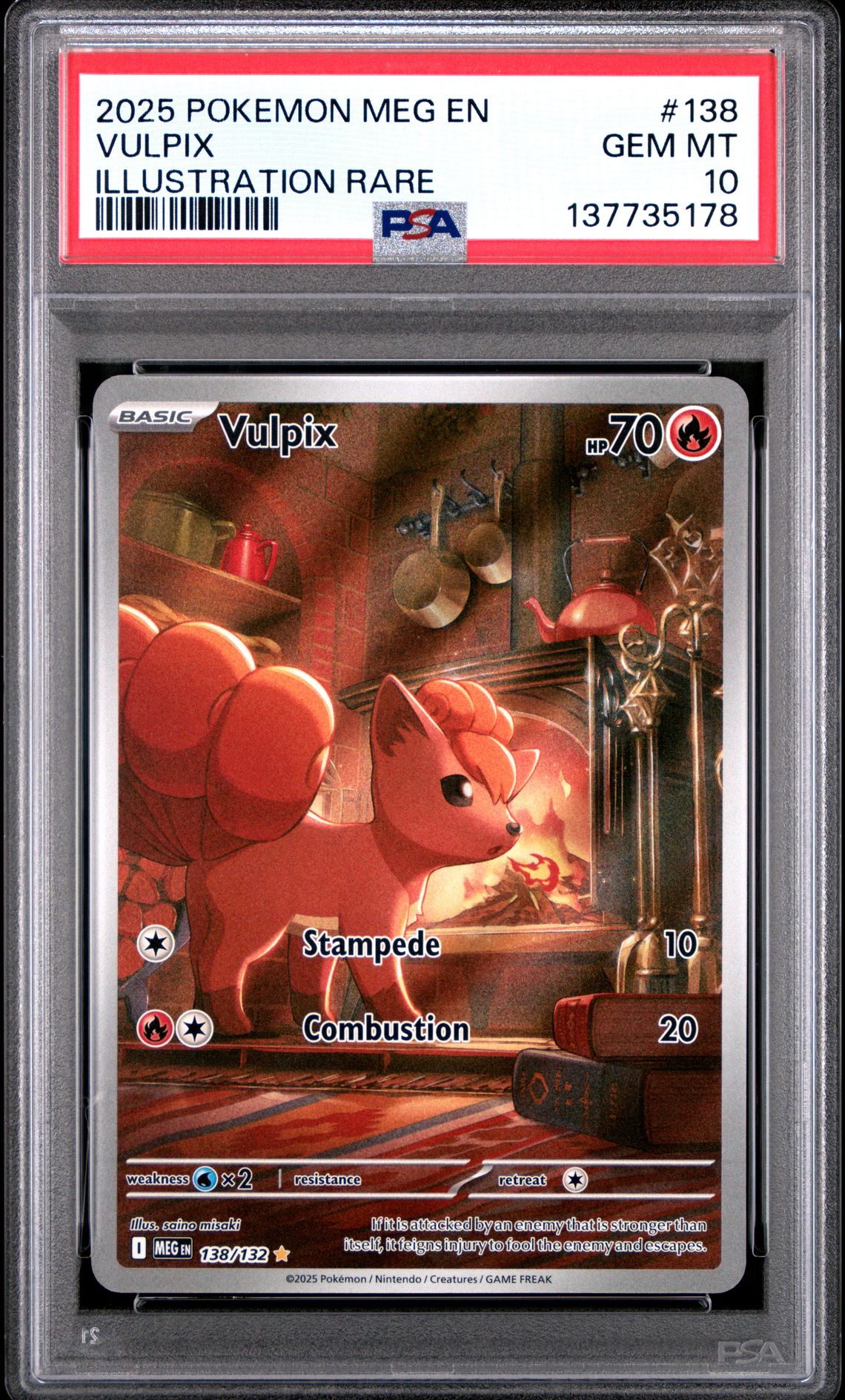 2025 Pokemon Meg En-Mega Evolution Vulpix #138 (Illustration Rare) Gem Mt 10 front