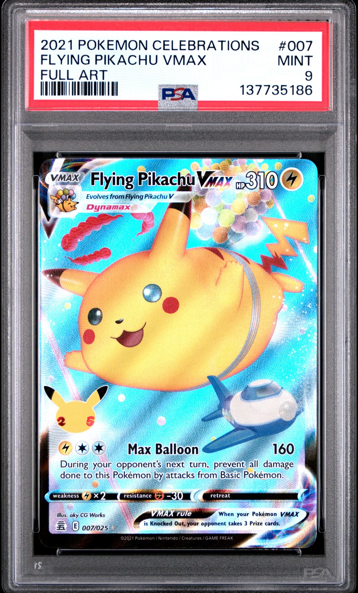 2021 Pokemon Celebrations Flying Pikachu Vmax #007 (Full Art) Mint 9 front